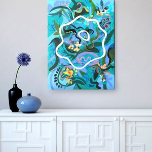 Abstract blue painting, abstract floral art, small abstract painting, affordable art, blue abstract painting, art for the home, original art image 2