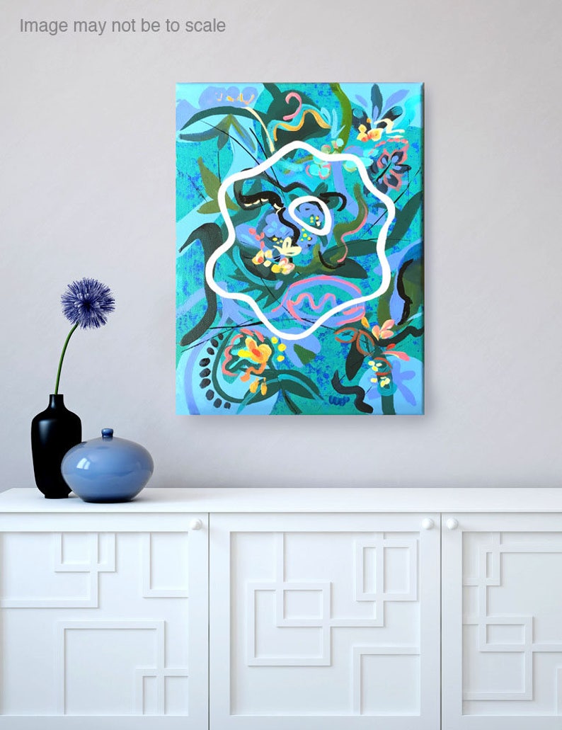Abstract blue painting, abstract floral art, small abstract painting, affordable art, blue abstract painting, art for the home, original art image 2