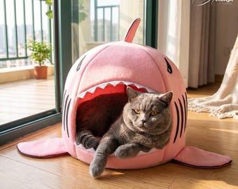Cuccia a forma di squalo per gatti / Casetta in peluche per gatti e cani di piccola taglia