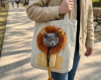 Bolsa de transporte para mascotas con cara de león / Bolsa de viaje suave para gatos y perros pequeños
