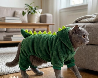 Dinosaur Pet Costume | Coral Fleece Hooded Outfit for Cats, Small Dogs