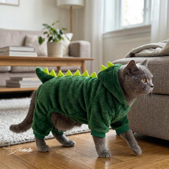 Dinosaur Pet Costume | Coral Fleece Hooded Outfit for Cats, Small Dogs