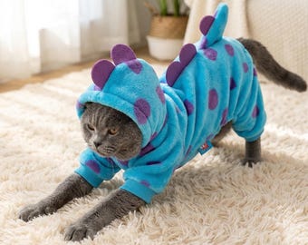 Blaues Dinosaurier-Haustierkostüm | Fleece Hunde Hoodie, Katzenschlafanzug, kleine Haustierkleidung