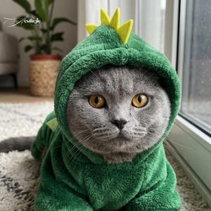 Dinosaurier-Haustierkostüm | Koralle Fleece Kapuzen Outfit für Katzen, Kleine Hunde Bild 3