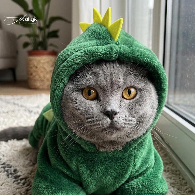 Dinosaurier-Haustierkostüm | Koralle Fleece Kapuzen Outfit für Katzen, Kleine Hunde Bild 3