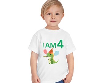 Camiseta de cumpleaños de dinosaurio "Tengo 4 años" – Conjunto para fiesta de dinosaurios para niños pequeños, camiseta infantil
