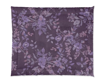 Edredón floral morado, funda nórdica estilo bohemio, decoración acogedora para el dormitorio, 100% poliéster.
