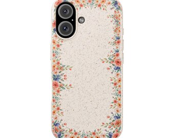 Floral Biodegradable Phone Case, Eco-Friendly MagSafe Compatible Protection
