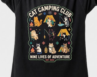 Cat Camping Club T-Shirt, Funny Cat Shirt, Outdoor Adventure Tee