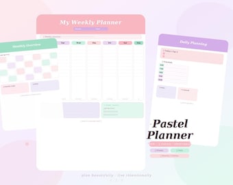 Pastel Weekly, Daily, Monthly Planner PDF | Habit Tracker (Instant Download)