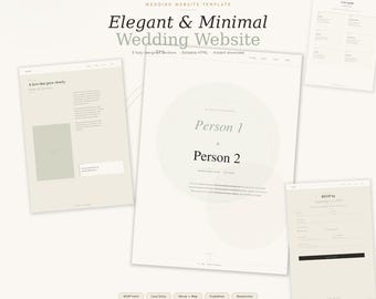 Minimalist Wedding Website Template | Cream Sage Gold HTML (Instant Download)