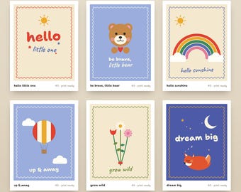 Nursery Wall Art Set of 6 | Printable Kids Room Decor | Cute Animal Prints | Baby Shower Gift | Playroom Poster Digital Download