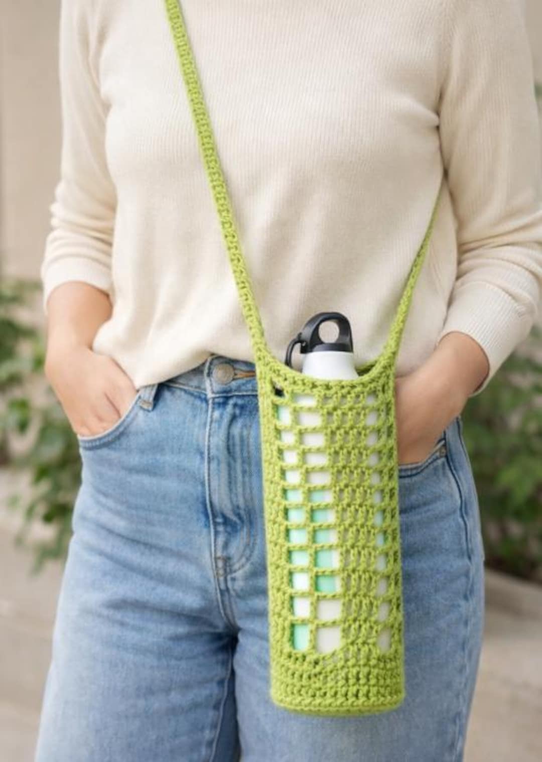 Crochet Water Bottle Bag Pattern: Beginner Lattice Stitch Carrier (PDF ...