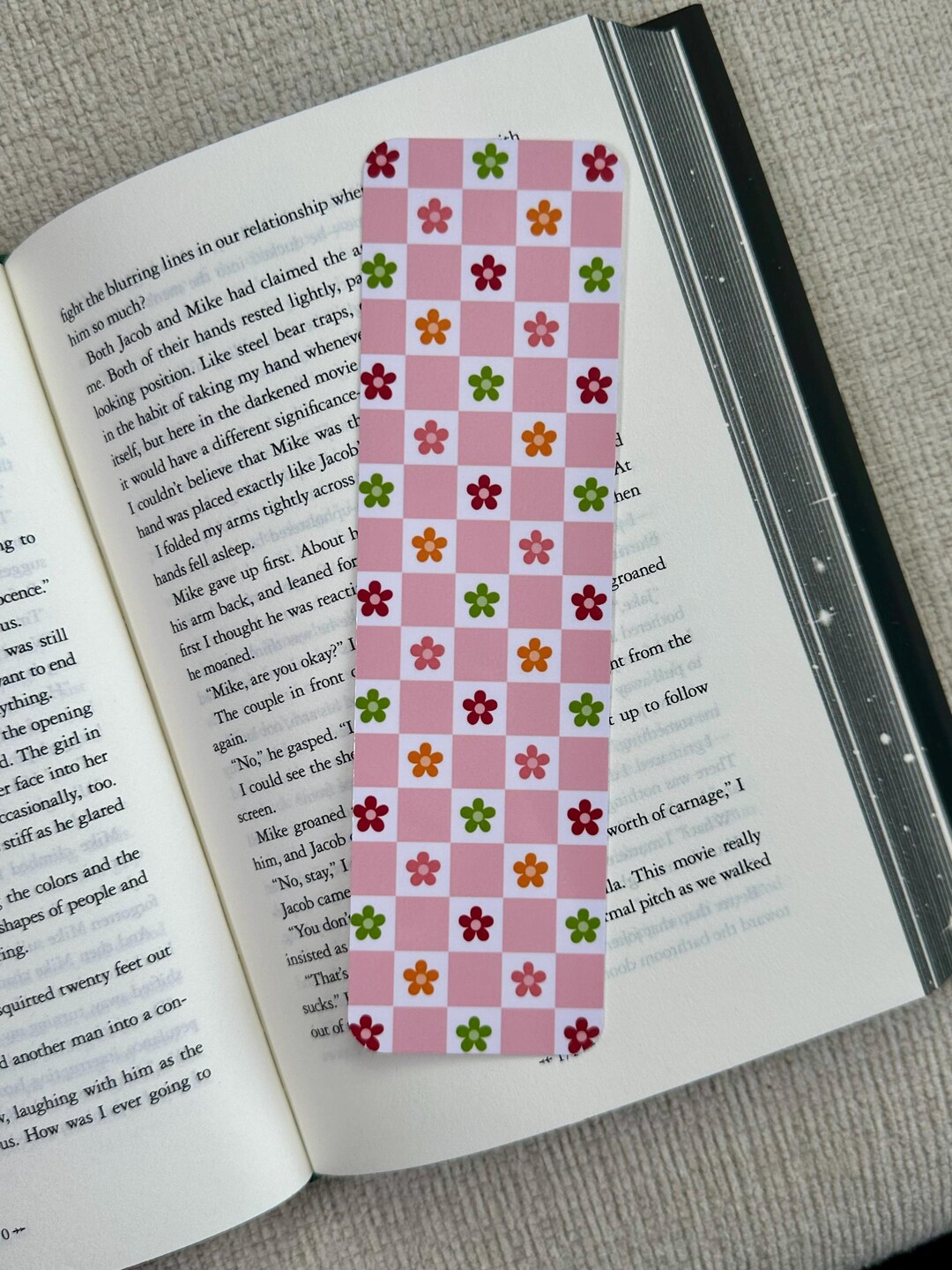 Pink Checkered Floral Laminated Bookmark | Bookish Gift - Etsy