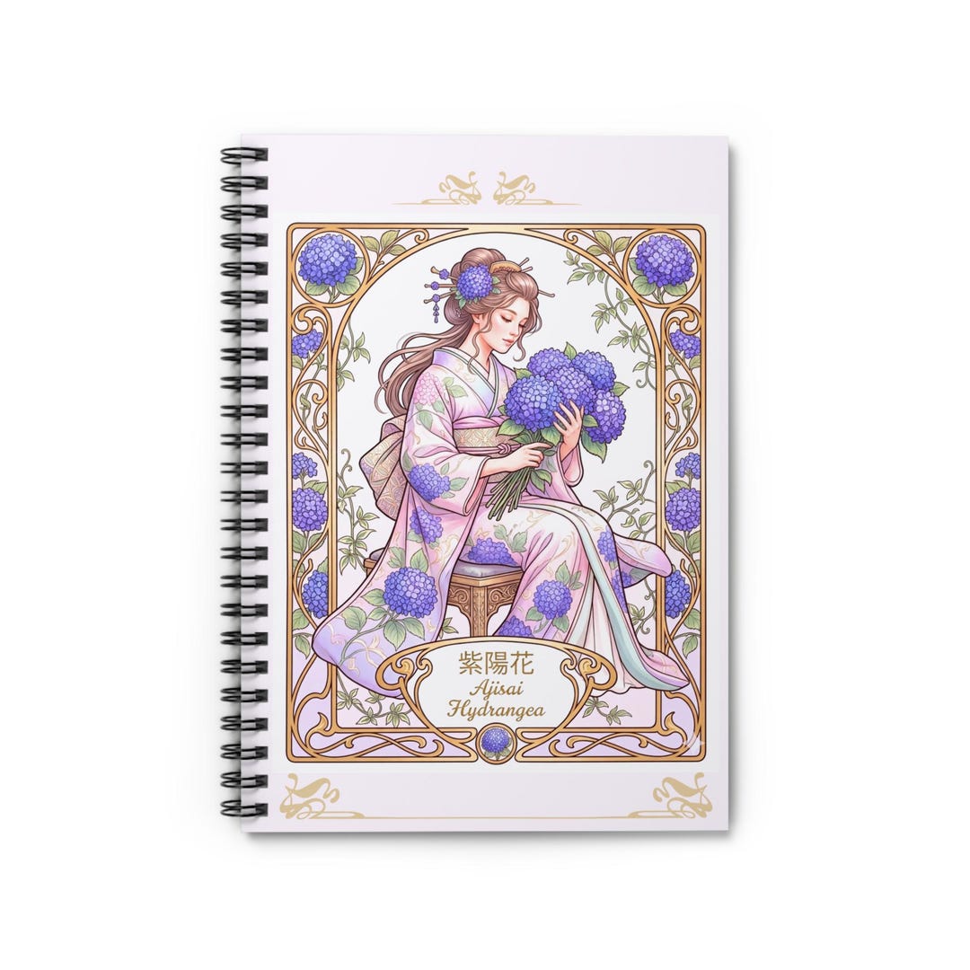 Hydrangea Lady Art Nouveau Notebook | Spiral Ruled Journal - Etsy