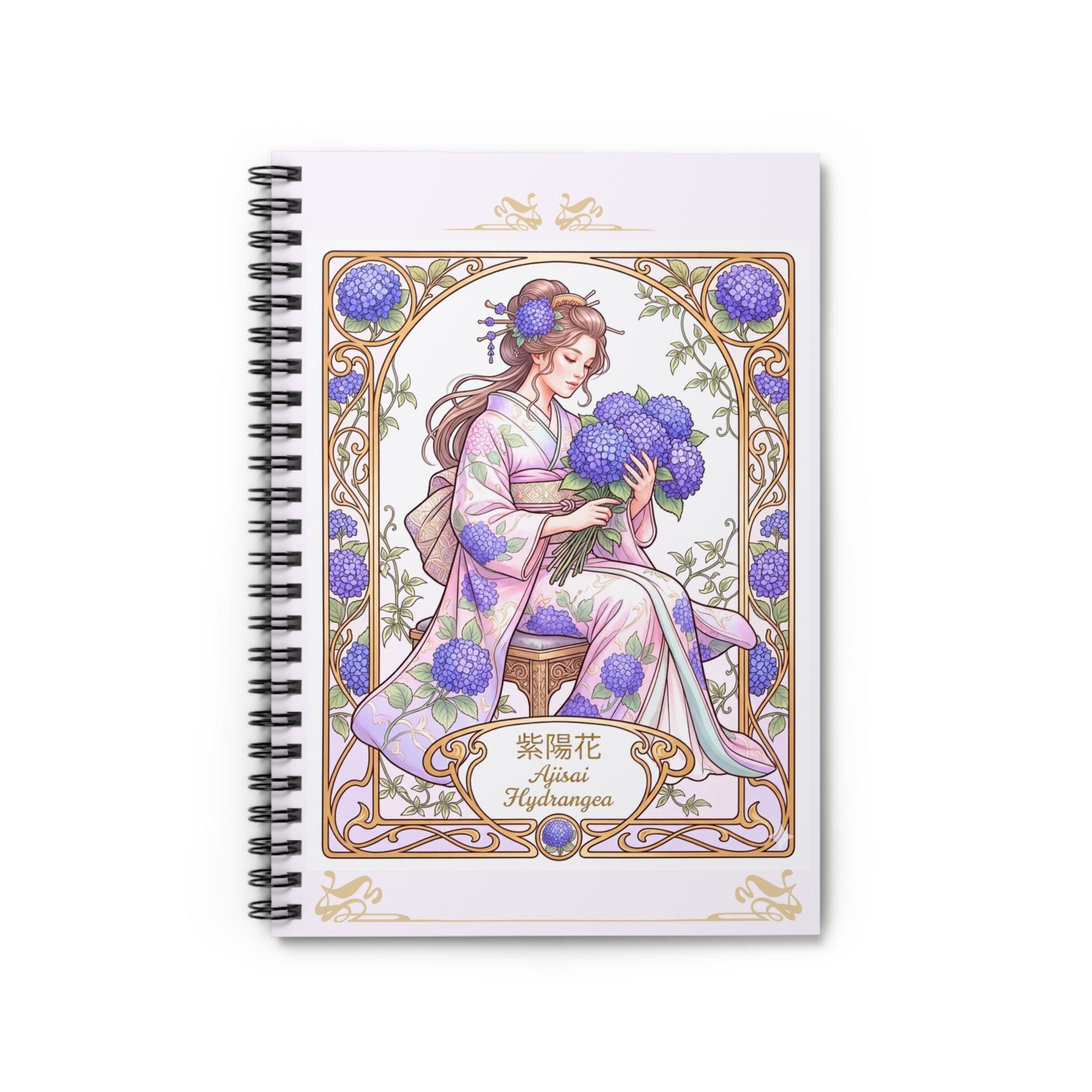 Hydrangea Lady Art Nouveau Notebook | Spiral Ruled Journal - Etsy
