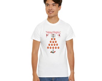 Merry Christmas Basketball Tree White T-Shirt | Holiday Sports Tee