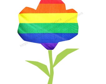 May include: A colorful flower illustration with a rainbow-colored bloom and a green stem and leaves. The flower's petals display the colors of the rainbow, symbolizing pride and inclusivity. The image is set against a white background.