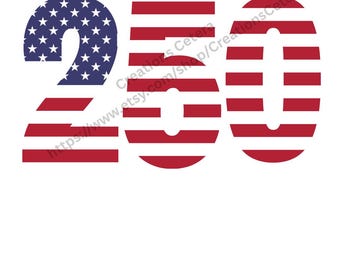 May include: A graphic design featuring the number "250" in red and blue, with the "2" filled with a pattern of white stars on a blue background, and the "5" and "0" with red and white stripes, resembling the American flag.