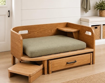 Raised Dog Bed with Drawer and Step  - DIY Plan Blueprint (PDF Download)