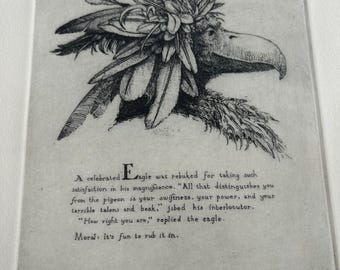 Stan Washburn Signed Etching 1982 Eagle Moral Alphabet of Vice & Folly