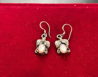 Vintage Navajo Style Mother of Pearl Sterling Silver Leaf Earrings