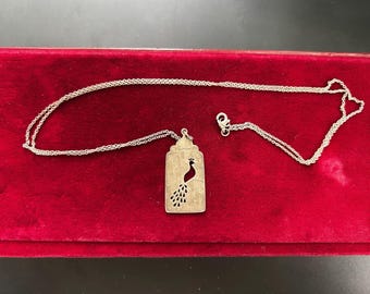 Sterling Silver Peacock Necklace Cutout Pendant 925 Boho Bird Jewelry