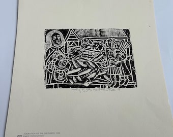 Rare 1973 Brass Rubbing Adoration of the Shepherds Signed Fitch 1500