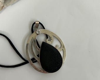 Kupu Kupu Bali Sterling Silver Lava Rock Pendant Necklace Maori Koru Spiral Wave Teardrop Cabochon Boho 925
