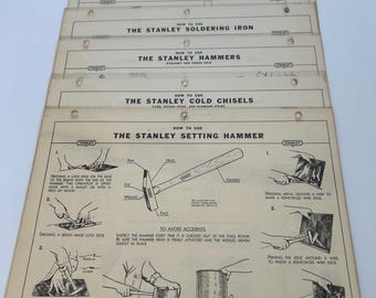 Vintage Stanley Tools Educational Charts Lot of 17 Woodworking Shop Wall Charts 1950s