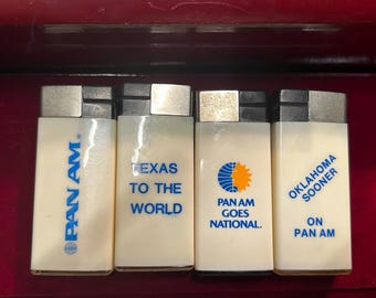 Juego de encendedores Pan Am Goes National Feudor Francia 1980 Aviación Lote 4