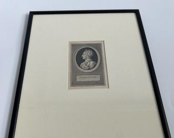 Antique Augustin Saint-Aubin Charles XII Engraving Framed Voltaire