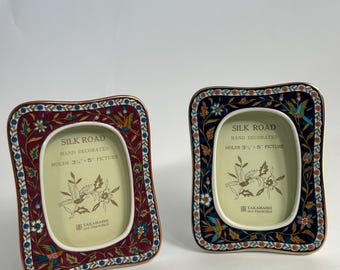 Vintage Takahashi Silk Road Porcelain Picture Frames | Hand Decorated Birds, Floral (1983)