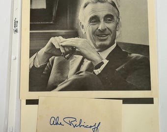 Abraham Ribicoff Signed Autograph Card with Press Photo JFK Cabinet