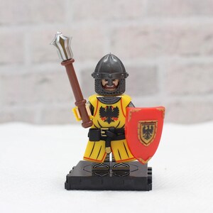 Custom Medieval Imperial Crusader Set - Medieval Yellow Eagle Knight Minifigure with Mace & Shield