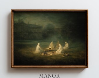 Ghostly Manor Gathering, Dark Halloween Printable Wall Art (Digital Download) 4021