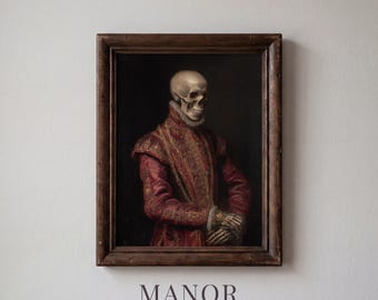 Skeleton Nobleman Portrait, Gothic Crimson Baroque Wall Art Printable (Digital Download) 4016