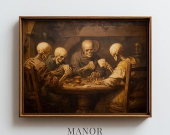 Skeleton Card Game Painting, Dark Moody Tavern Art Printable Wall Art (Digital Download) 4020