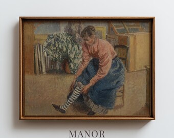 Vintage Woman Putting On Stockings, Intimate Figure Art Printable Wall Art (Digital Download) 4029