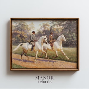 Vintage horse riders gallery wall art — country manor style portrait with golden hour glow and elegant, understated design