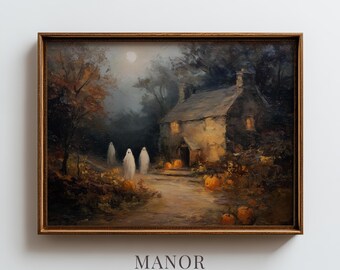 Vintage Halloween Ghost Painting, Rustic Cottage Spooky Art Printable (Digital Download) 4024