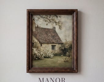 Quaint Stone Cottage Wall Art | Vintage Storybook Pastoral Scene (Digital Download) 1201