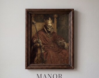 Skeleton King Portrait, Gothic Dark Academia Printable Wall Art (Digital Download) 4010