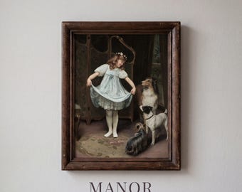 Vintage Girl with Dogs Portrait, Antique Children's Printable Wall Art (Digital Download) 1565