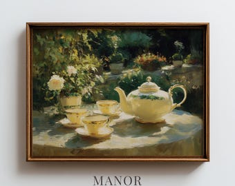Vintage Afternoon Tea Set, Cottage Garden Printable Wall Art (Digital Download) 2696