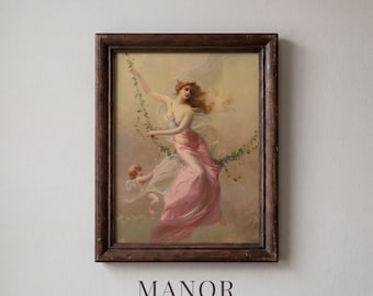 Vintage Winged Woman in Pink, Romantic Classical Printable Wall Art (Digital Download) 581