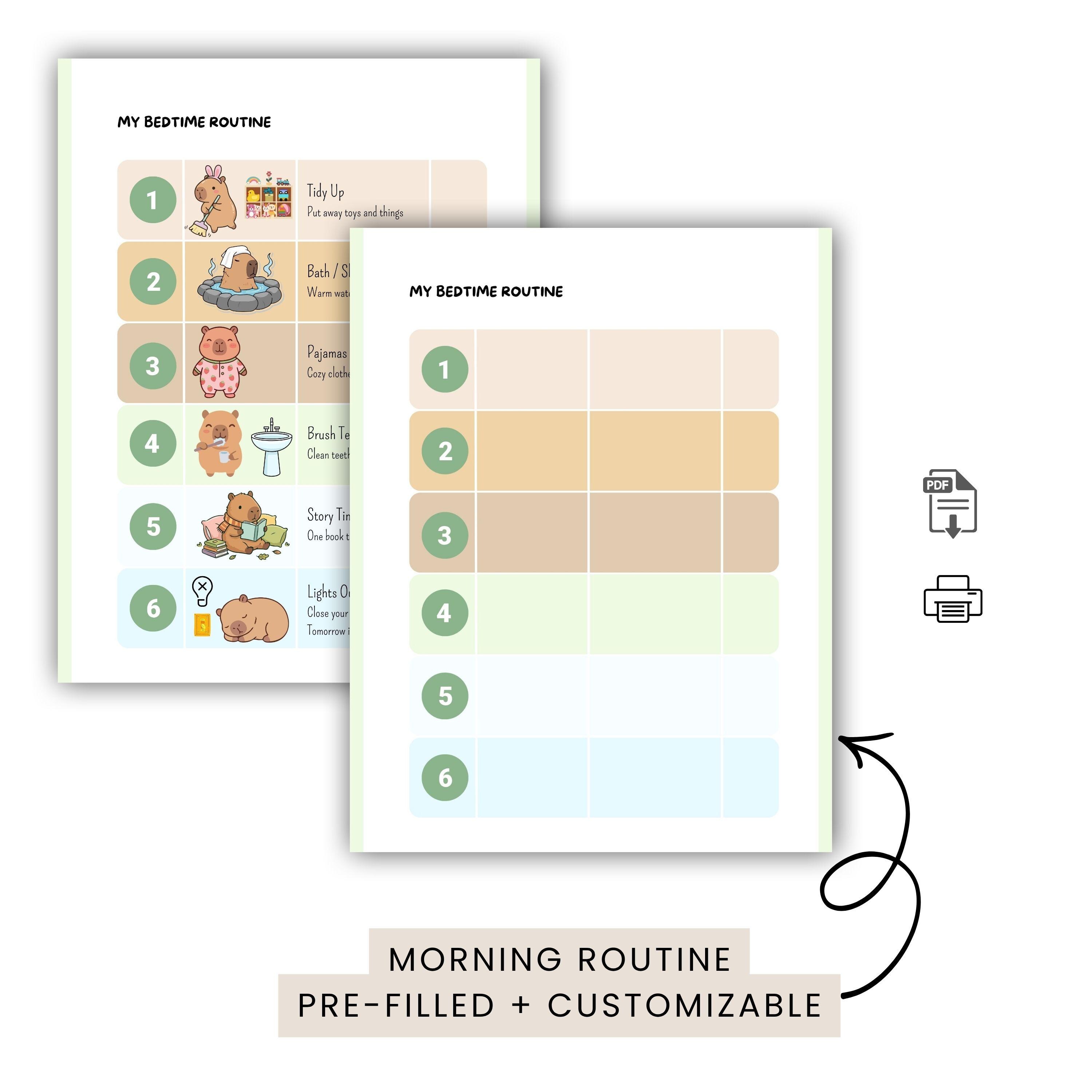 Bedtime Routine Chart Kids Printable | Visual Schedule Autism ADHD ...