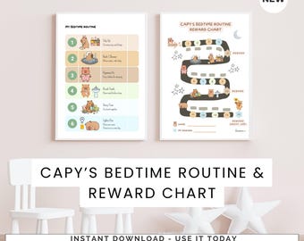 Kit de rutina para la hora de dormir para niños / Horario visual + Tabla de recompensas / Imprimible para autismo y TDAH / Tabla de rutina de sueño para niños pequeños / Lista de verificación para la noche