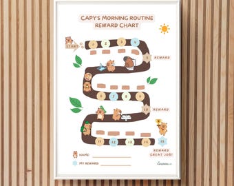 Tabla de recompensas para la rutina matutina de niños / Horario visual imprimible para autismo y TDAH / Tabla de pegatinas Capybara / Tabla de comportamiento para niños pequeños imprimible