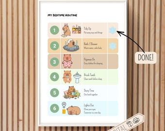 Tabla de rutina para la hora de dormir para niños con autismo y TDAH / Horario visual imprimible / Rutina para la hora de dormir de niños pequeños / Tabla de rutina nocturna / Rutina de sueño para niños